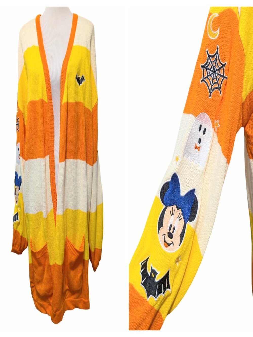 Disney Her Universe Women Sz 2X Candy Corn Halloween Open Front Patches Cardigan